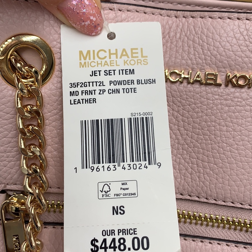 Michael Kors Jet Set Item Medium Front Pocket Shoulder Chain Tote POWDER BLUSH - Picture 12 of 13